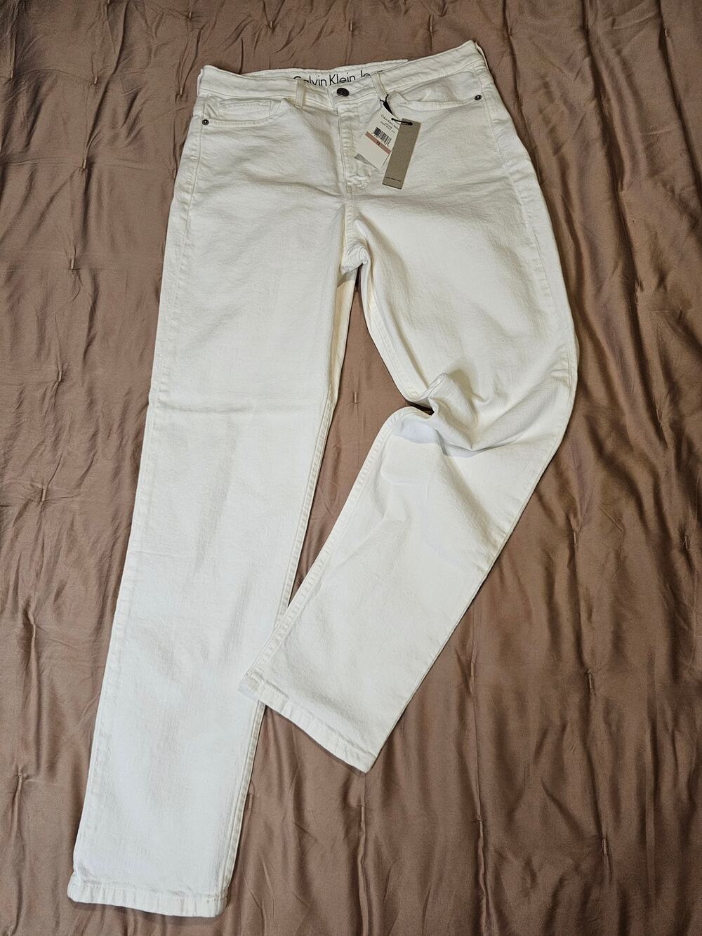 Calvin Klein High Rise Ankle Skinny White Jeans Women's 12 NWT FLAW